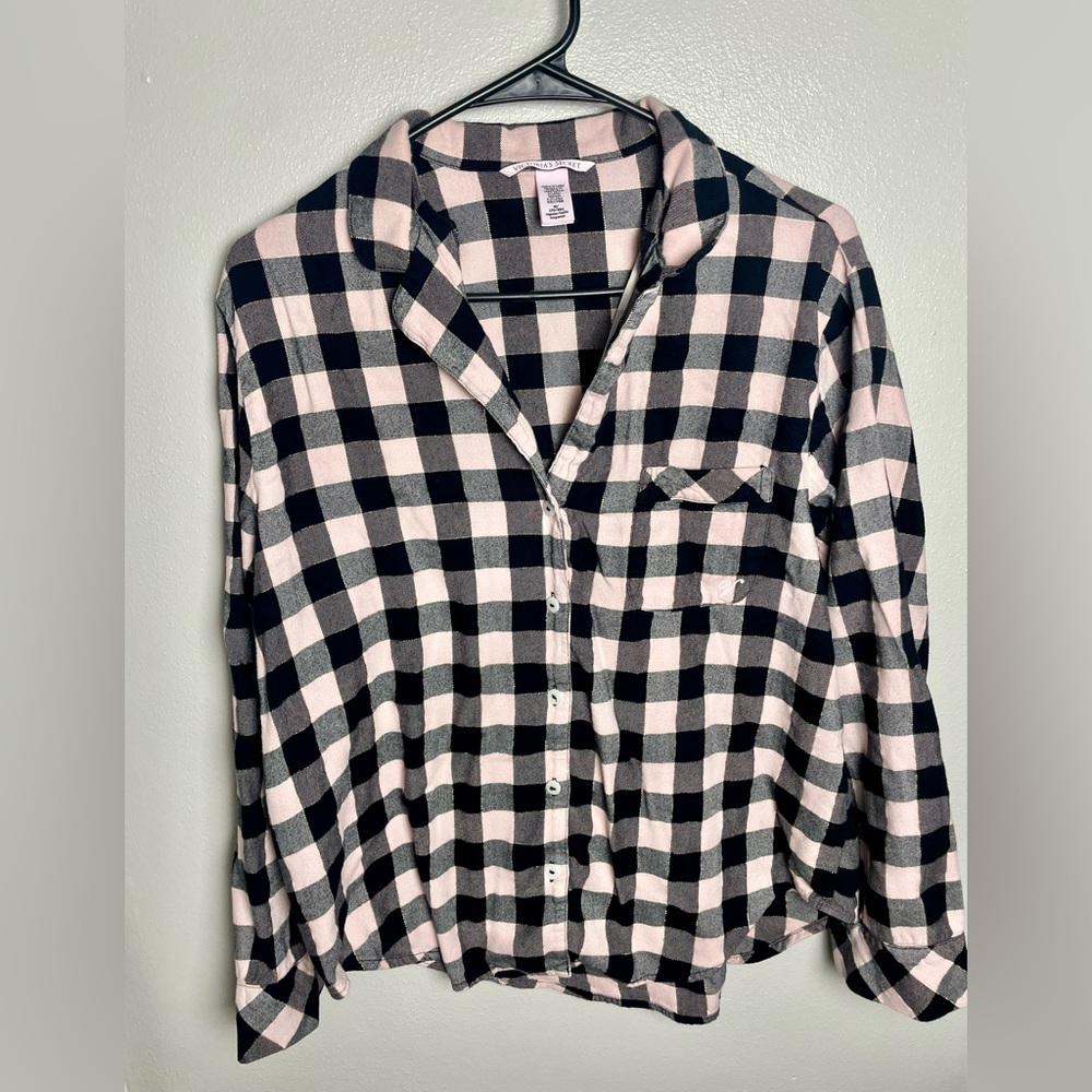 Victoria's Secret Black and Pink Checkered Pajama Shirt